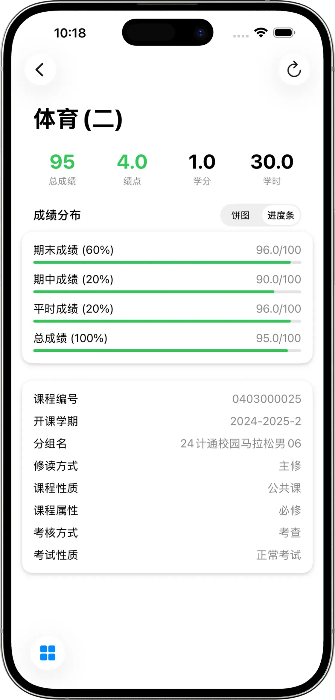 成绩详细iPhone界面