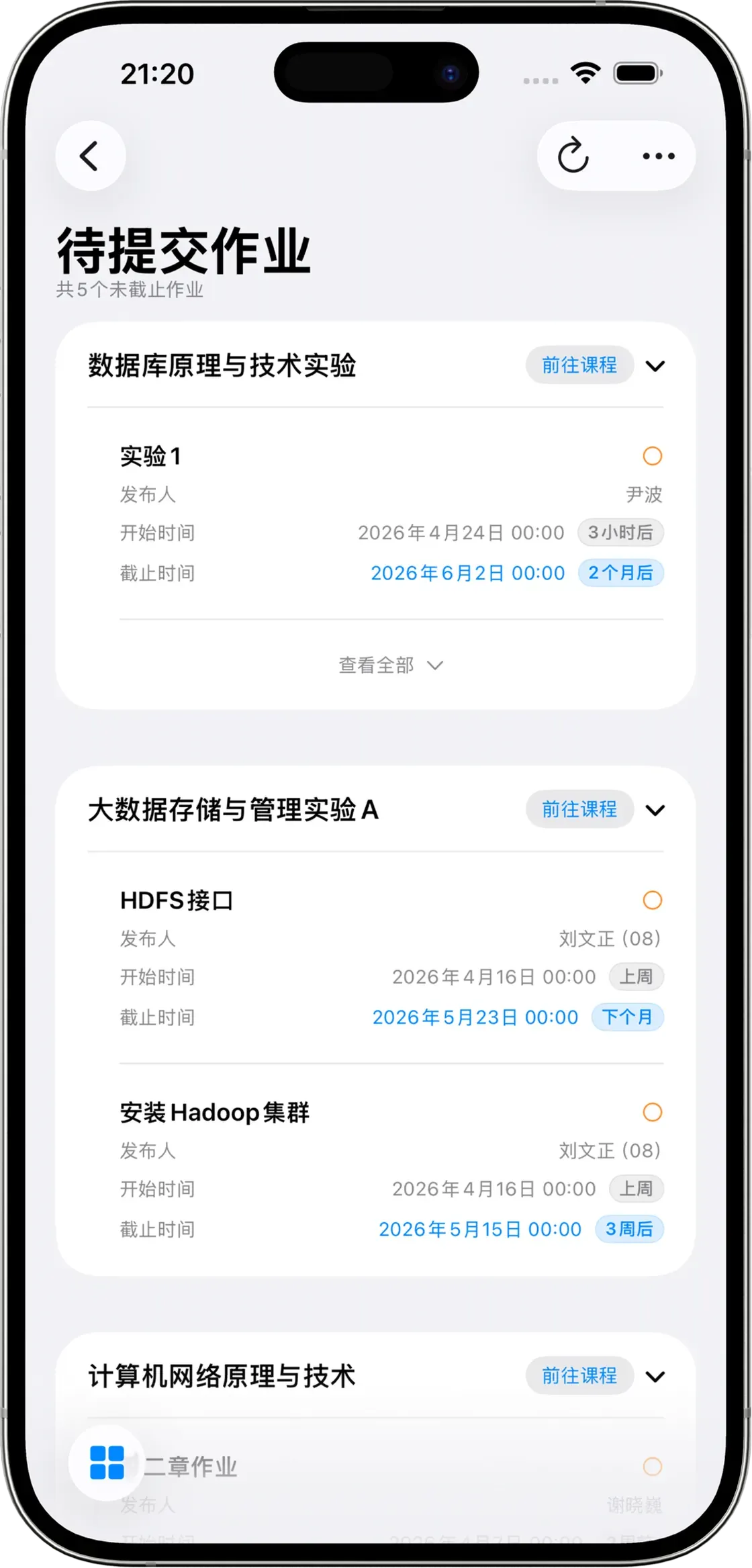 待提交作业iPhone界面